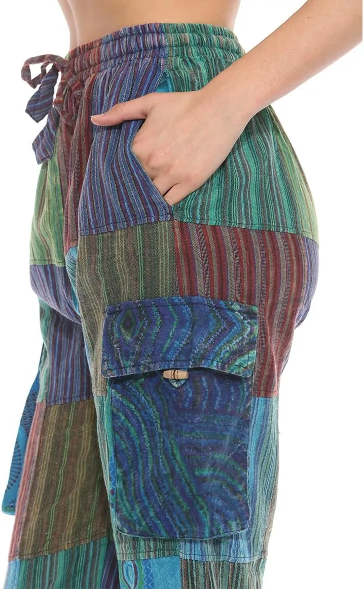 THE COLLECTION ROYAL Unisex Hippie Patchwork Bohemian Casual Rave Festival Harem Drawstring Boho Trouser Pants