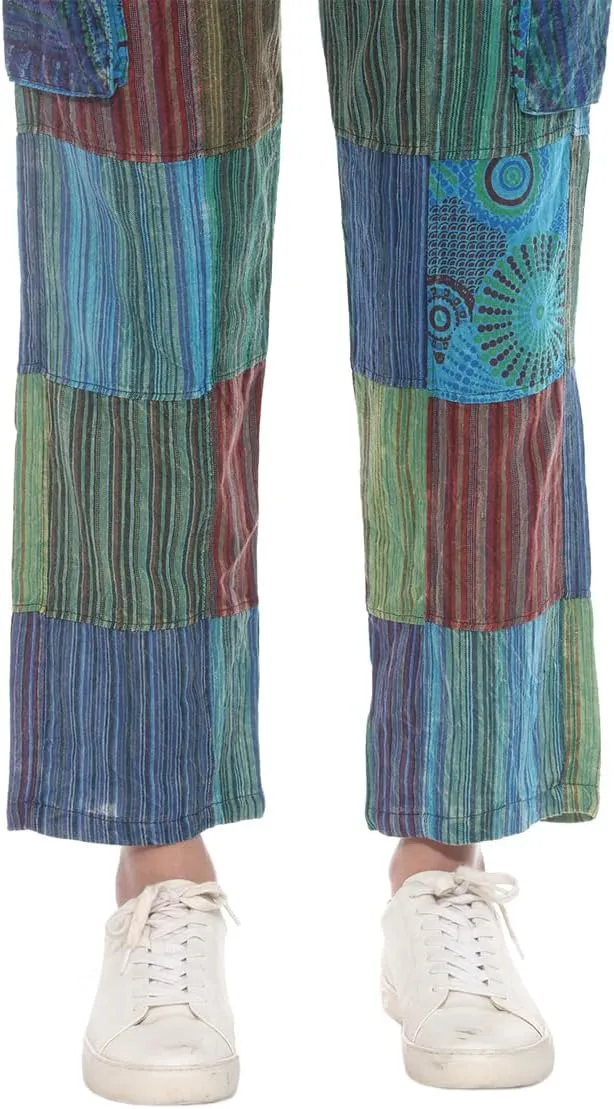 THE COLLECTION ROYAL Unisex Hippie Patchwork Bohemian Casual Rave Festival Harem Drawstring Boho Trouser Pants
