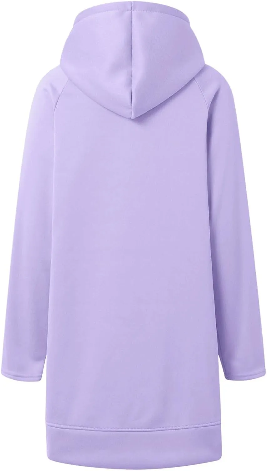 The Warmy Oversized Hoodie Dress for Womens Long Sleeve Split Hem Drawstring Midi Dress Pullover Hoodies with Pocket