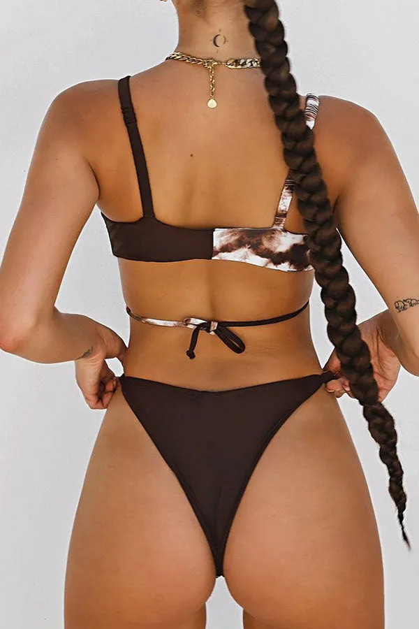 Tie Dye Stylish Shirred Strappy Bikini