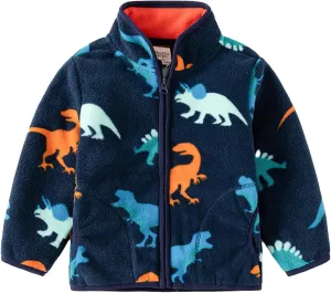 Toddler Boys Fleece Jacket Spring Fall Lightweight Coat Printed Full Zipper Outerwear