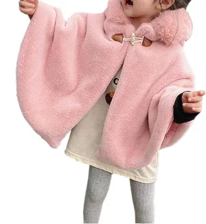 Toddler Girls Fleece Poncho Car Seat Coat Warm Infant Kids Furry Winter Hooded Cape Cloak Jacket Outerwear