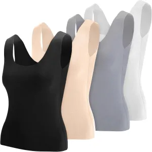 Toulite 4 Pcs Thermal Tank Tops Women Underwear Tops Sleeveless Undershirt for Women Cotton Camisole Warm Base Layer