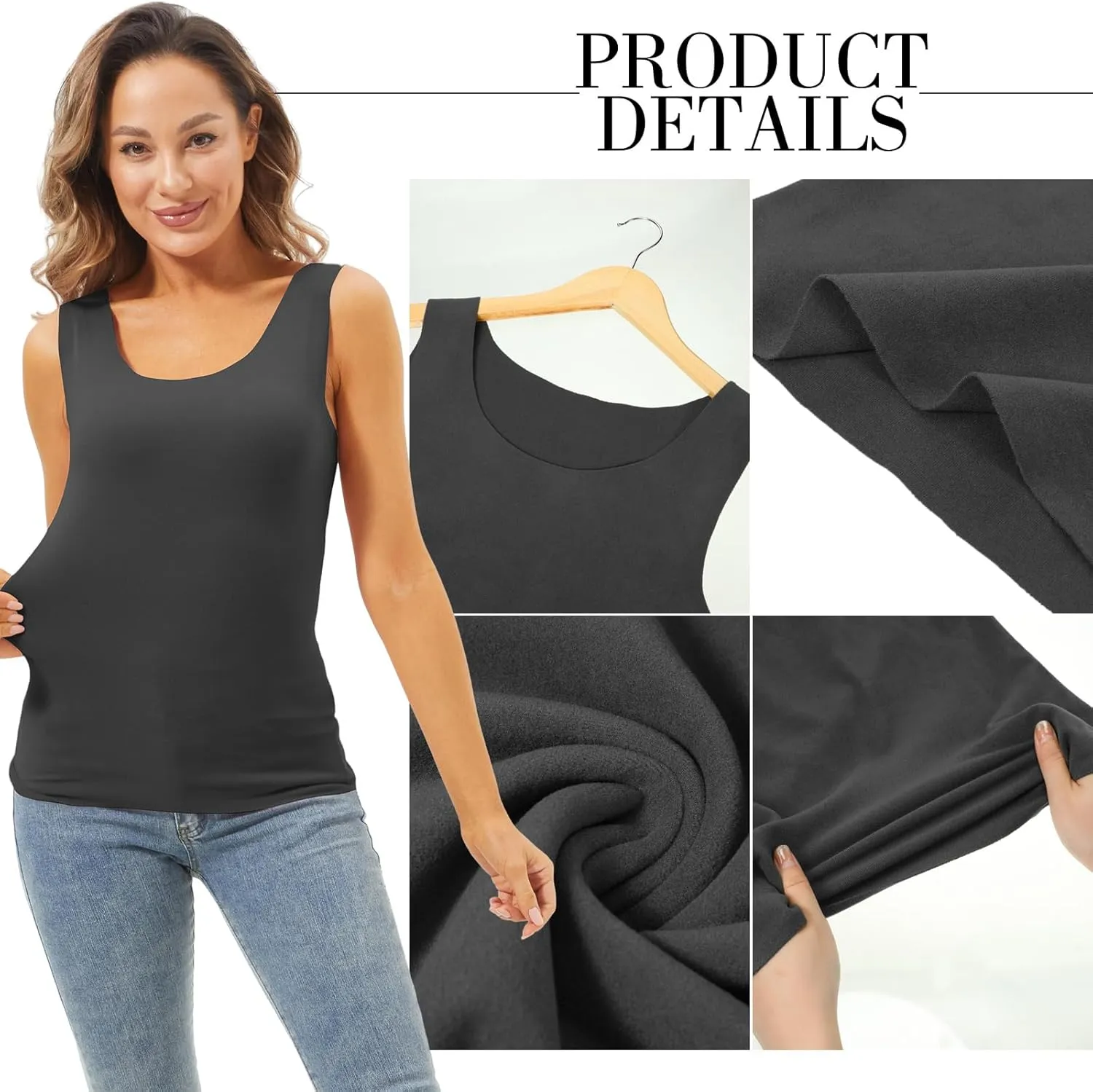 Toulite 4 Pcs Thermal Tank Tops Women Underwear Tops Sleeveless Undershirt for Women Cotton Camisole Warm Base Layer