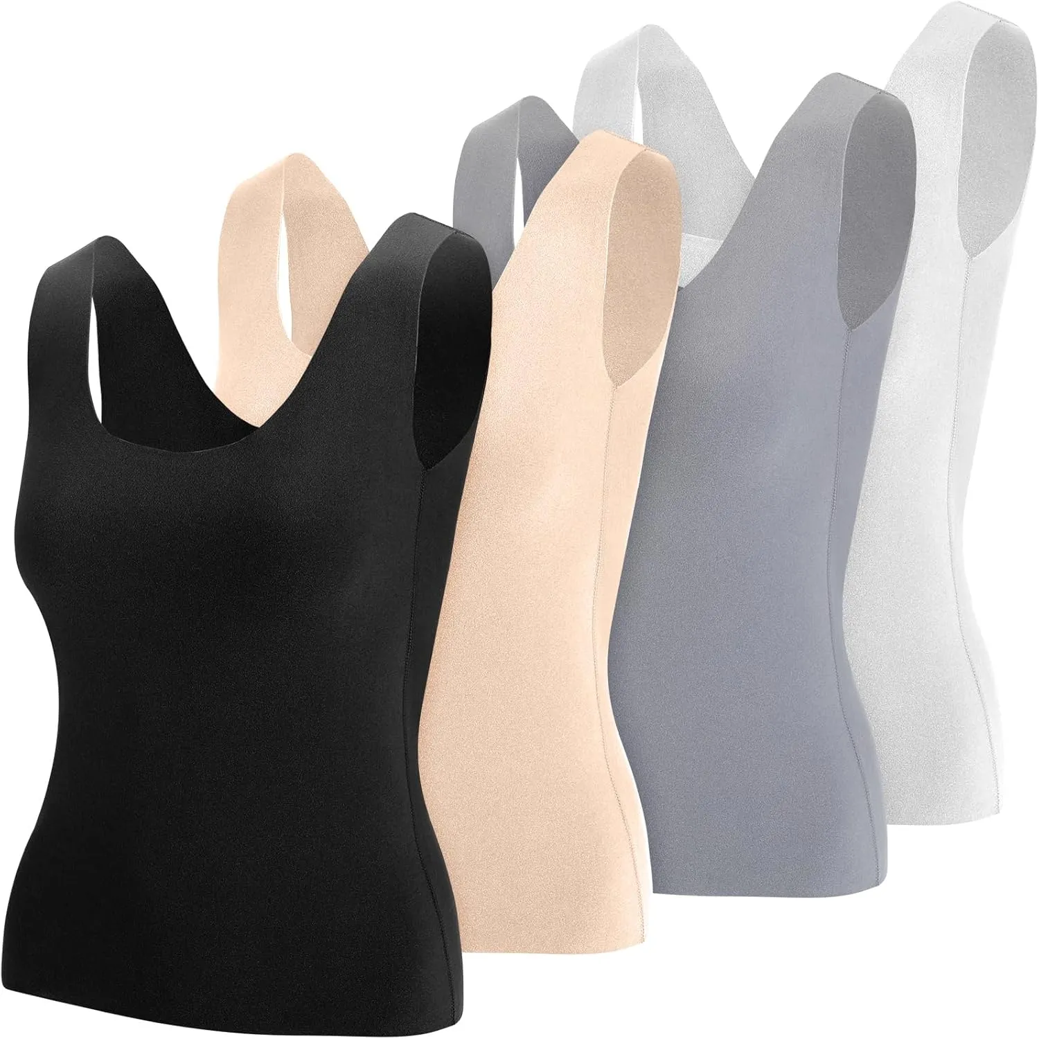 Toulite 4 Pcs Thermal Tank Tops Women Underwear Tops Sleeveless Undershirt for Women Cotton Camisole Warm Base Layer