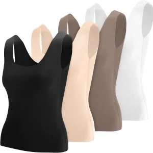 Toulite 4 Pcs Thermal Tank Tops Women Underwear Tops Sleeveless Undershirt for Women Cotton Camisole Warm Base Layer