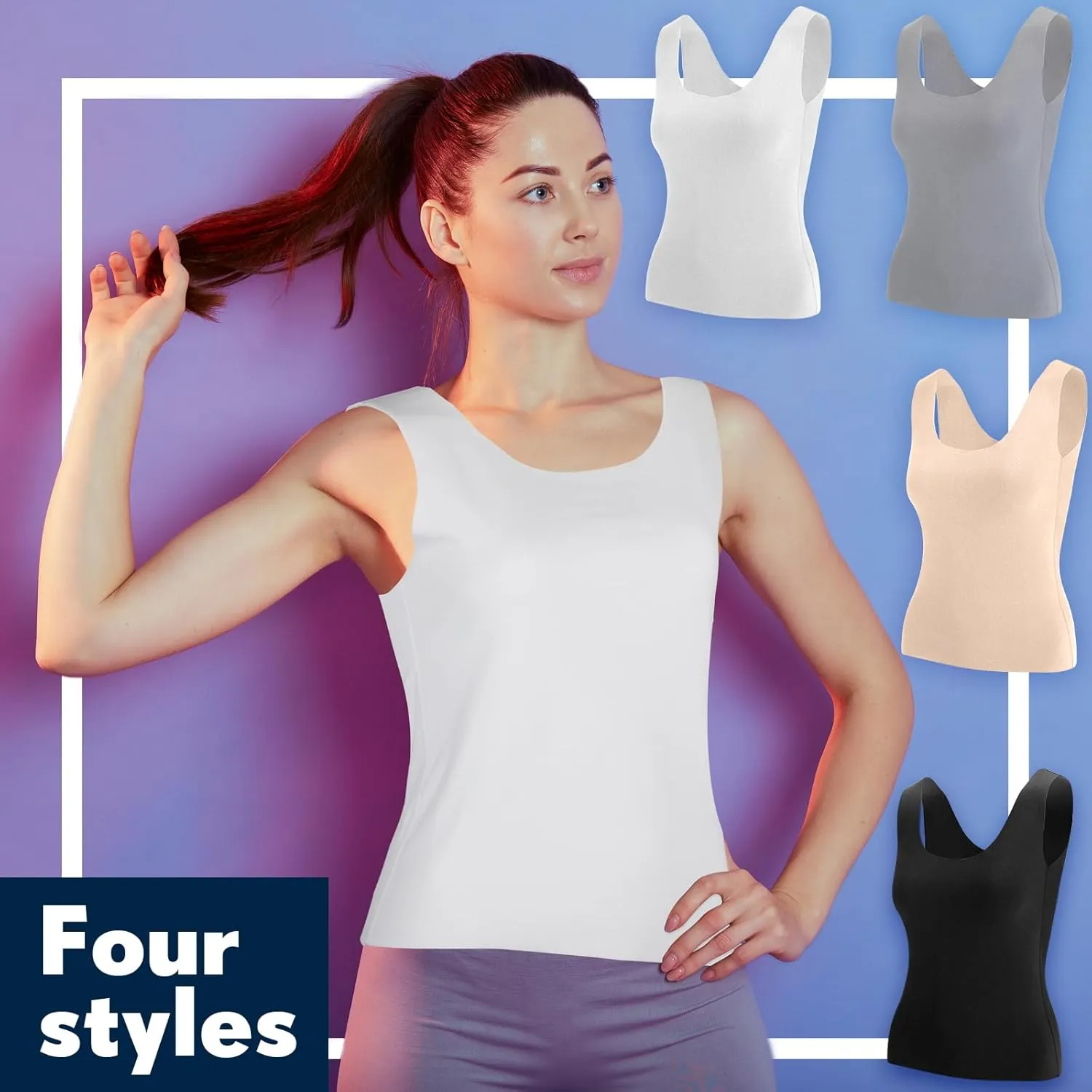 Toulite 4 Pcs Thermal Tank Tops Women Underwear Tops Sleeveless Undershirt for Women Cotton Camisole Warm Base Layer