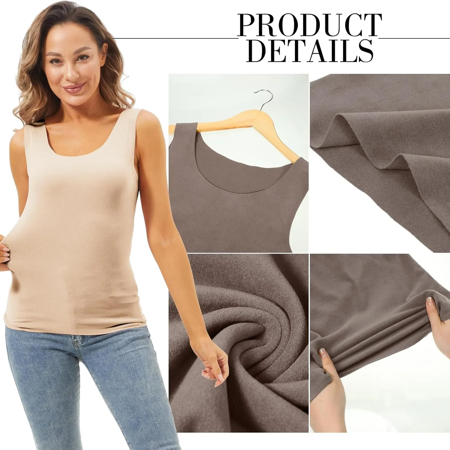 Toulite 4 Pcs Thermal Tank Tops Women Underwear Tops Sleeveless Undershirt for Women Cotton Camisole Warm Base Layer