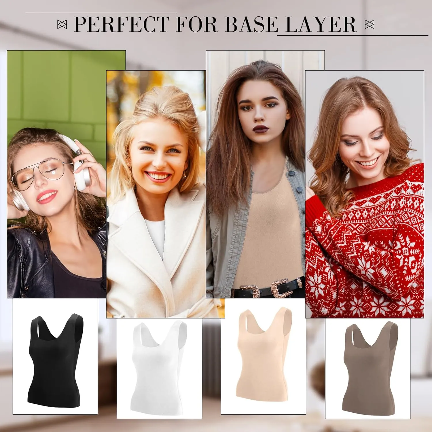 Toulite 4 Pcs Thermal Tank Tops Women Underwear Tops Sleeveless Undershirt for Women Cotton Camisole Warm Base Layer