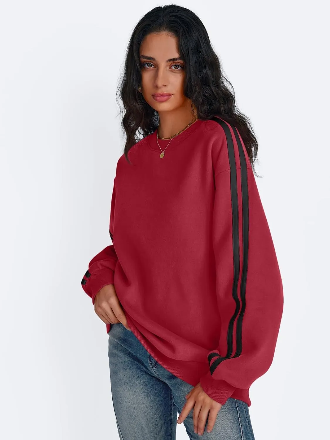 Trendy Queen Oversized Sweatshirt for Women Crewneck Fall Fashion Clothes 2025 Striped Sweater y2k Teen Girls Outfits