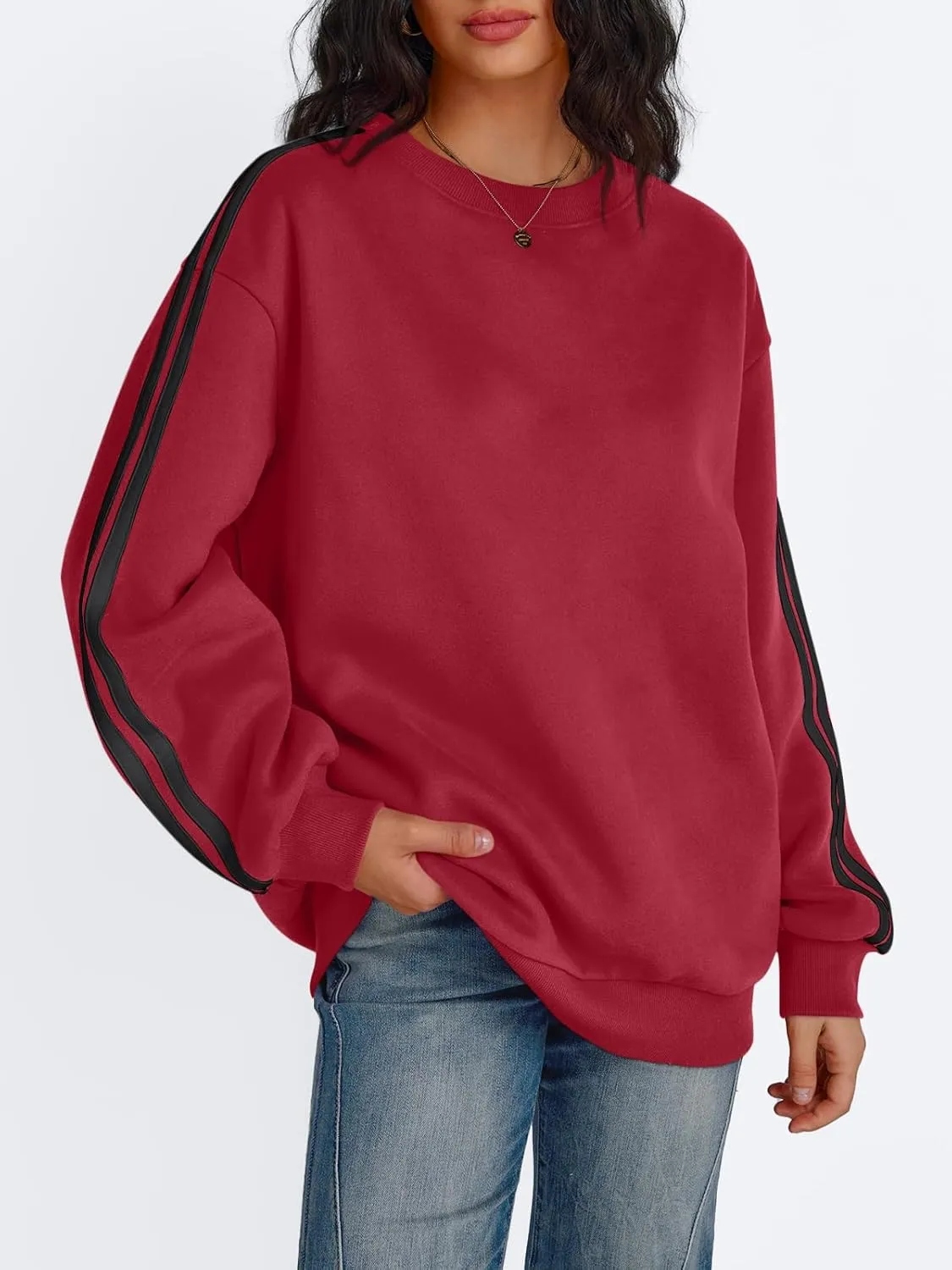 Trendy Queen Oversized Sweatshirt for Women Crewneck Fall Fashion Clothes 2025 Striped Sweater y2k Teen Girls Outfits