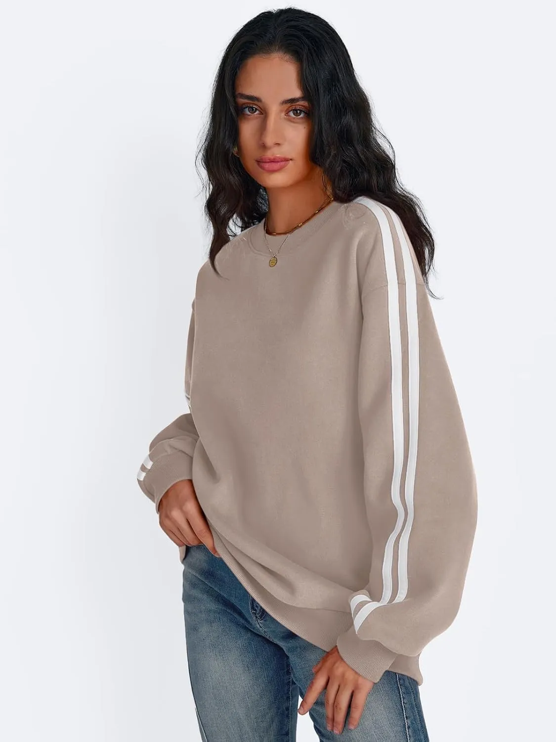 Trendy Queen Oversized Sweatshirt for Women Crewneck Fall Fashion Clothes 2025 Striped Sweater y2k Teen Girls Outfits