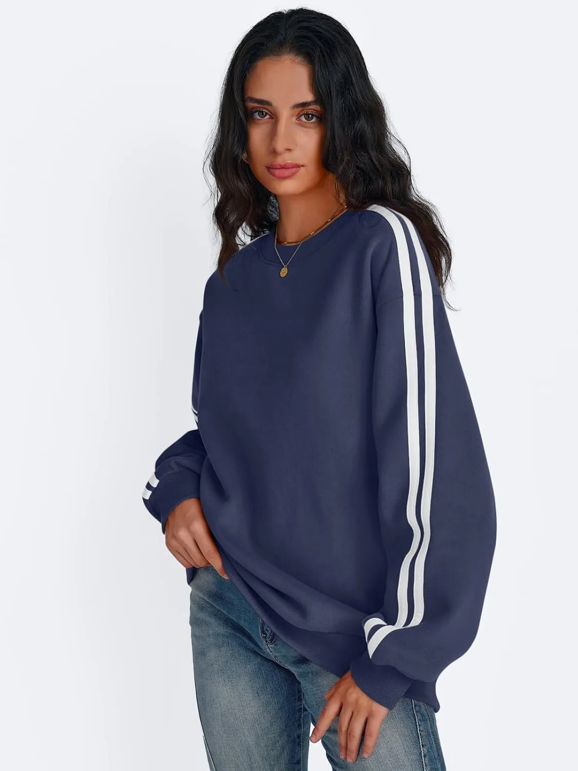Trendy Queen Oversized Sweatshirt for Women Crewneck Fall Fashion Clothes 2025 Striped Sweater y2k Teen Girls Outfits