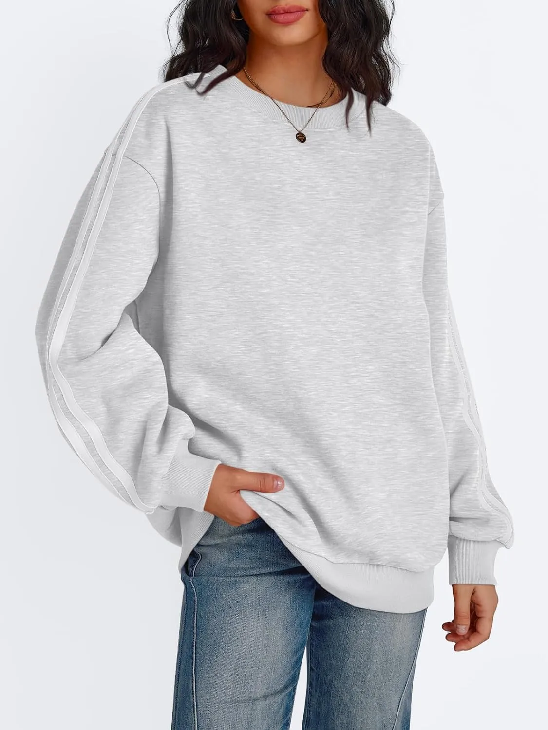 Trendy Queen Oversized Sweatshirt for Women Crewneck Fall Fashion Clothes 2025 Striped Sweater y2k Teen Girls Outfits