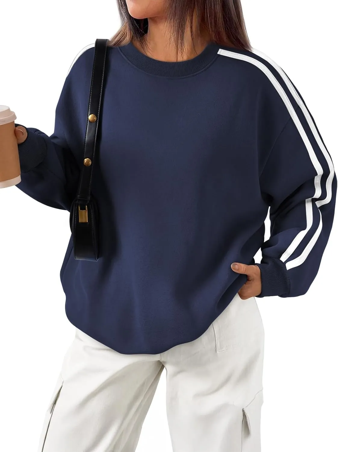 Trendy Queen Oversized Sweatshirt for Women Crewneck Fall Fashion Clothes 2025 Striped Sweater y2k Teen Girls Outfits