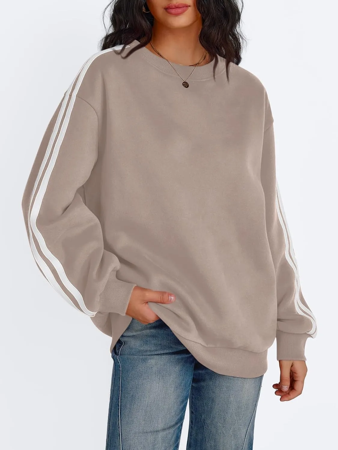 Trendy Queen Oversized Sweatshirt for Women Crewneck Fall Fashion Clothes 2025 Striped Sweater y2k Teen Girls Outfits