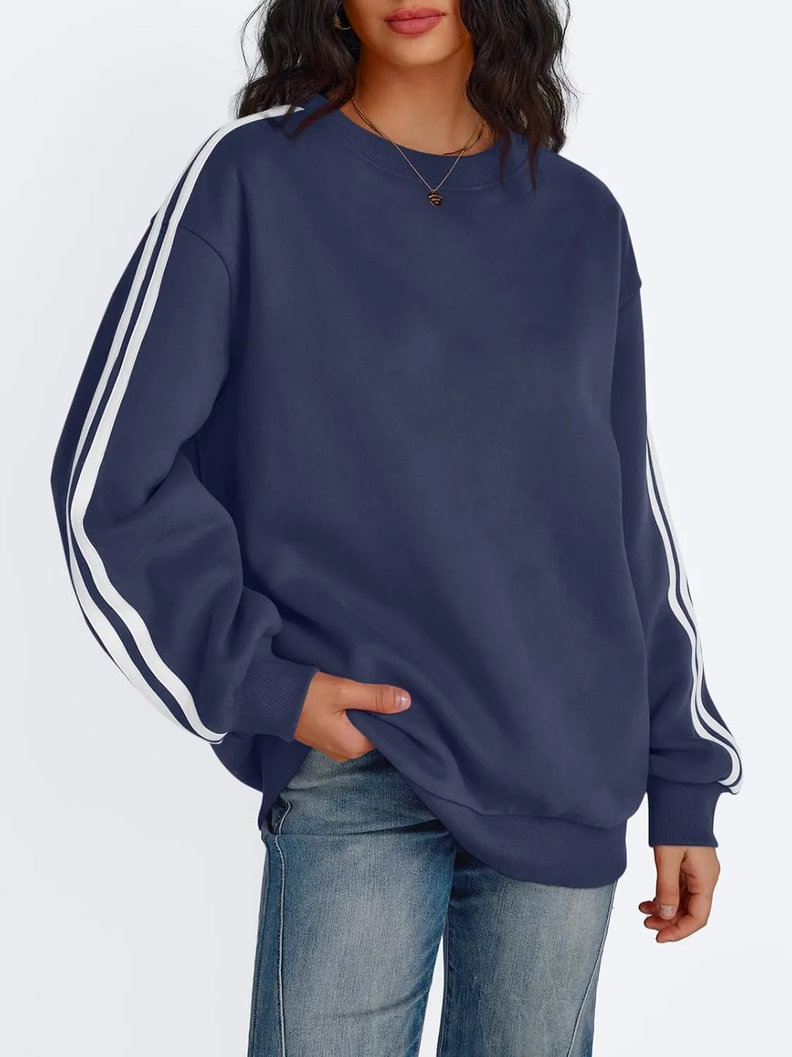 Trendy Queen Oversized Sweatshirt for Women Crewneck Fall Fashion Clothes 2025 Striped Sweater y2k Teen Girls Outfits