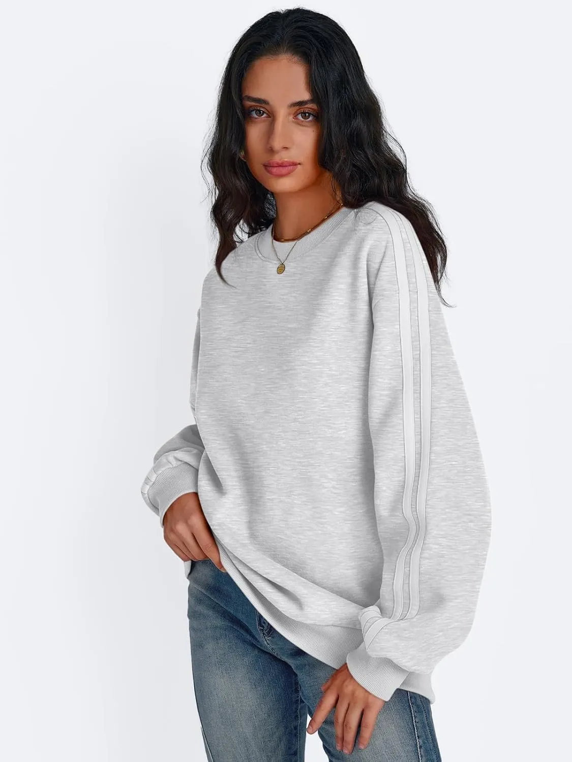 Trendy Queen Oversized Sweatshirt for Women Crewneck Fall Fashion Clothes 2025 Striped Sweater y2k Teen Girls Outfits