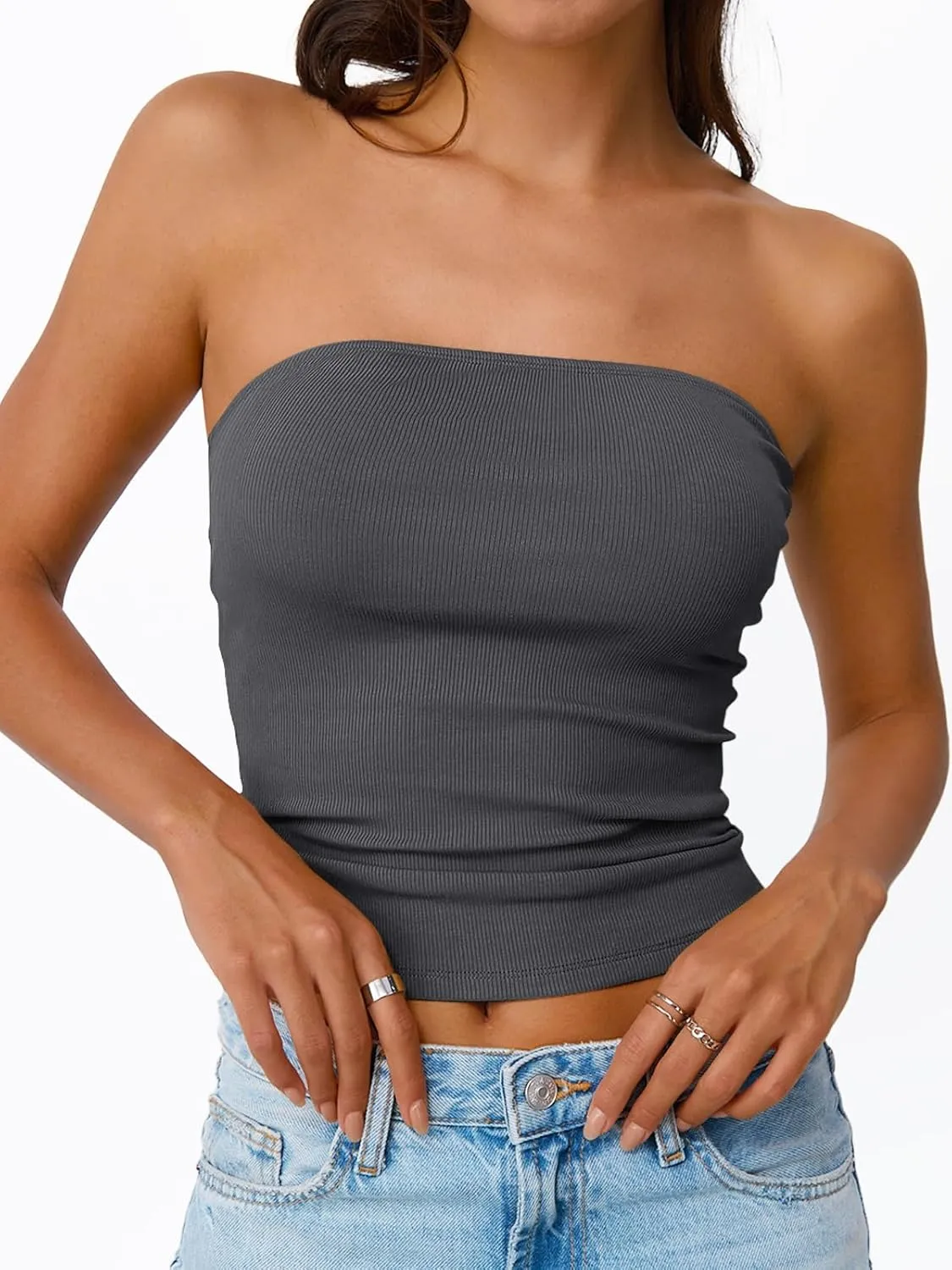 Trendy Queen Tube Tops for Women 2025 Summer Going Out Crop Ribbed Tank Bandeau Sexy Fashion Y2k Spring Sleeveless Bra