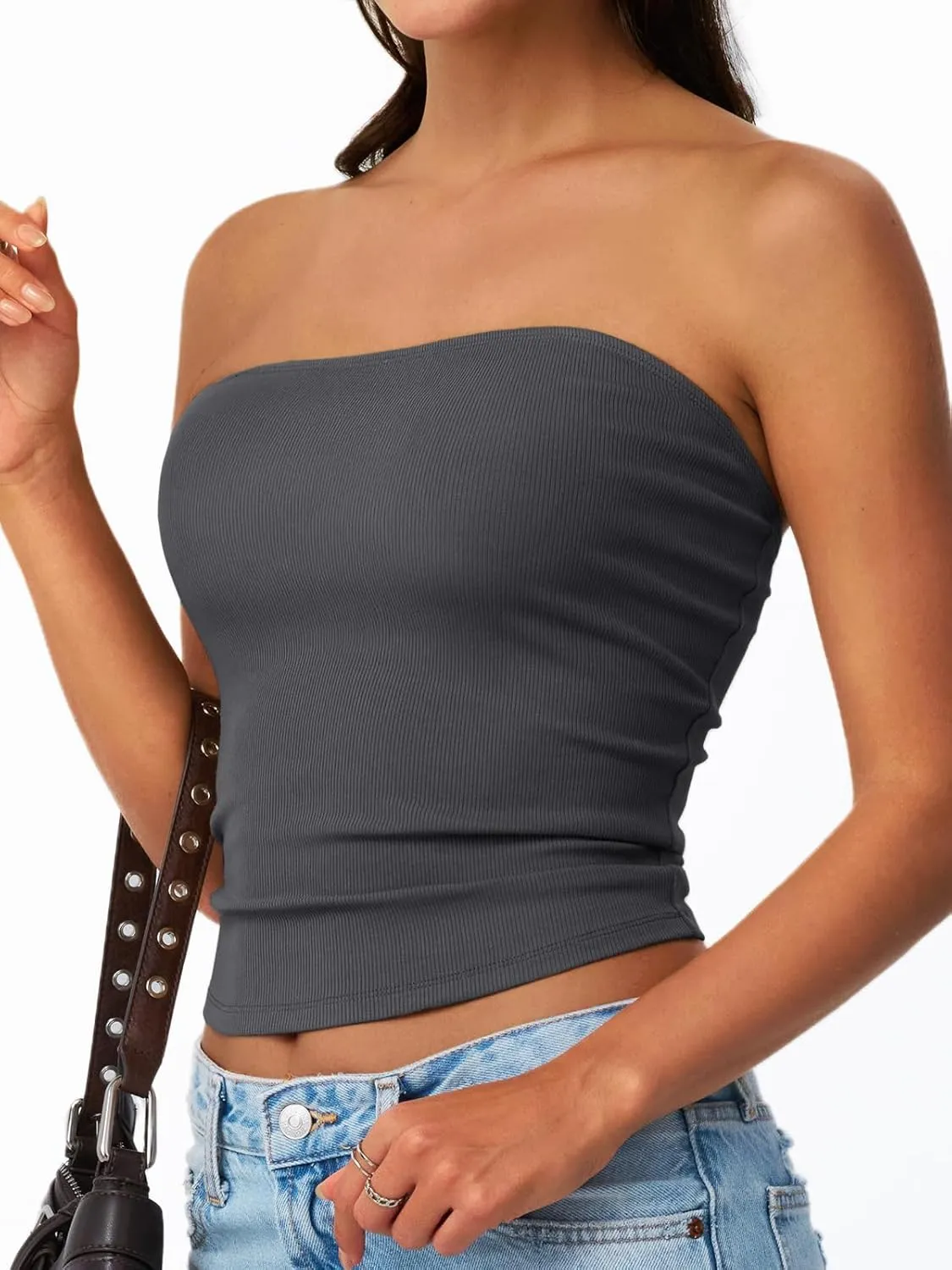 Trendy Queen Tube Tops for Women 2025 Summer Going Out Crop Ribbed Tank Bandeau Sexy Fashion Y2k Spring Sleeveless Bra