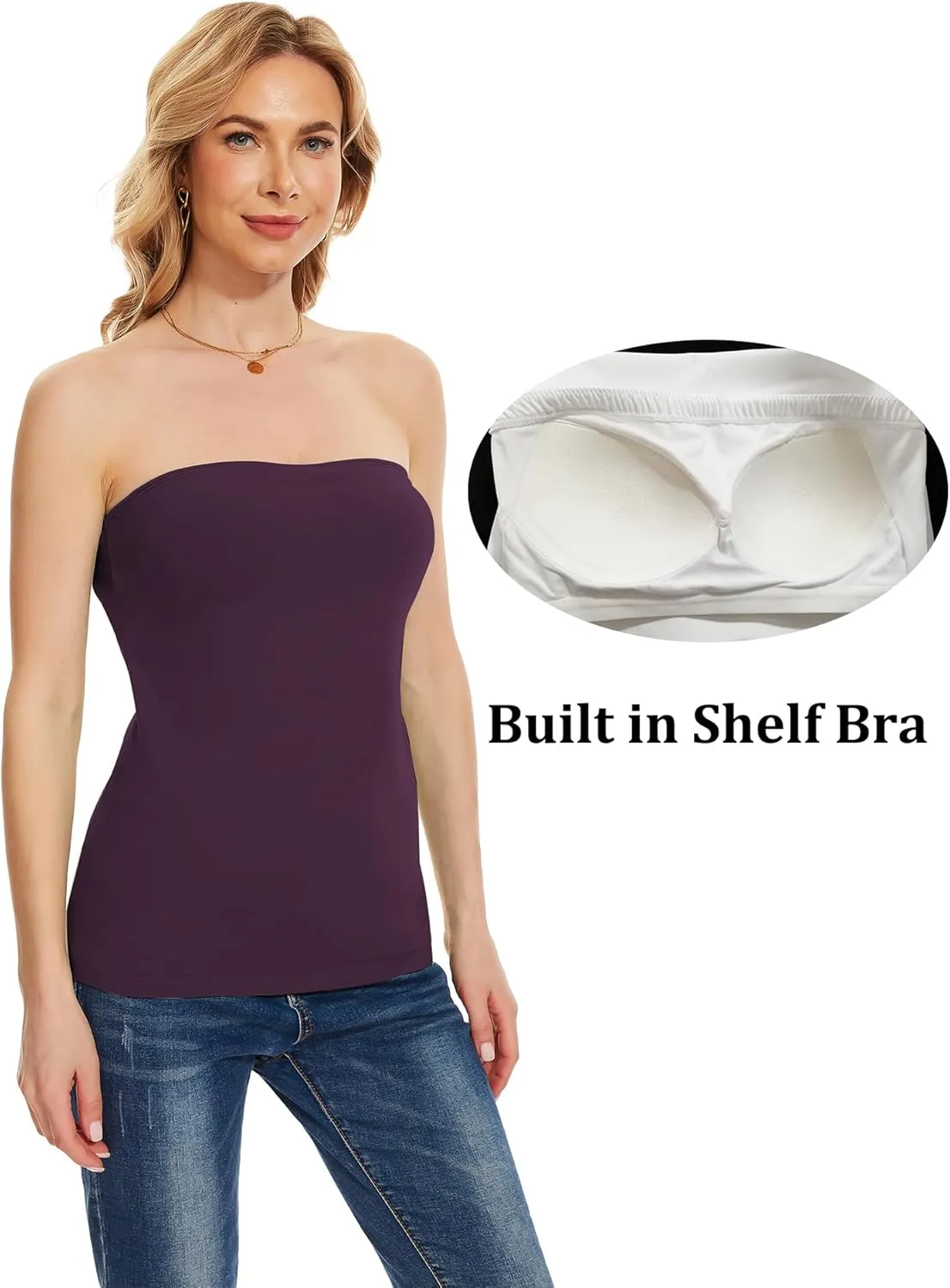 Tube Tops with Built in Bra Cotton Strapless Camisoles for Women Sexy Bandeau Summer Backless