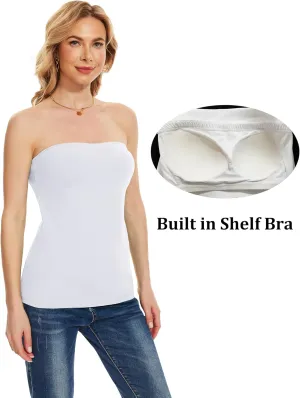 Tube Tops with Built in Bra Cotton Strapless Camisoles for Women Sexy Bandeau Summer Backless