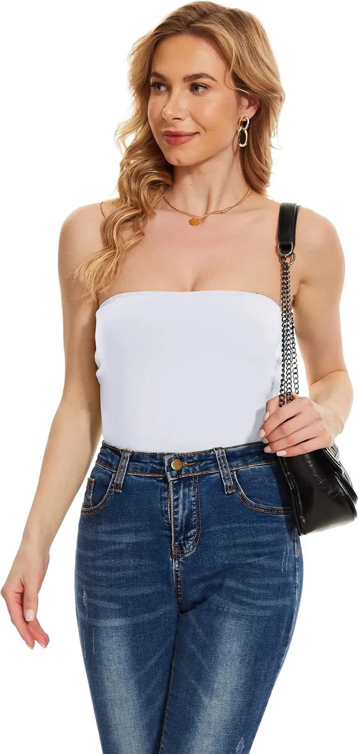 Tube Tops with Built in Bra Cotton Strapless Camisoles for Women Sexy Bandeau Summer Backless
