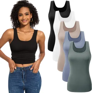 TVKSOM 5 Pack Basic Tank Tops for Women Undershirt Ribbed Sleeveless Casual Basic Tanks Top