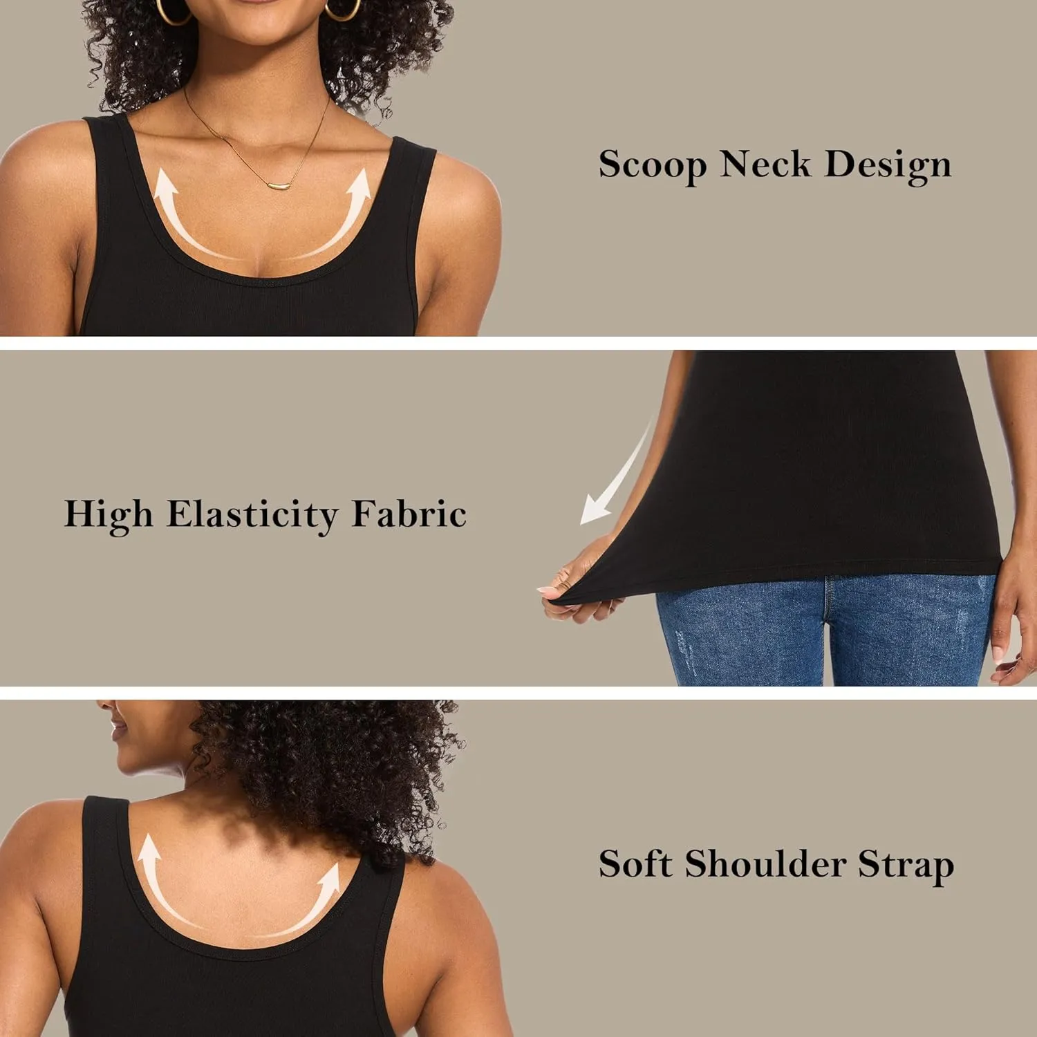 TVKSOM 5 Pack Basic Tank Tops for Women Undershirt Ribbed Sleeveless Casual Basic Tanks Top
