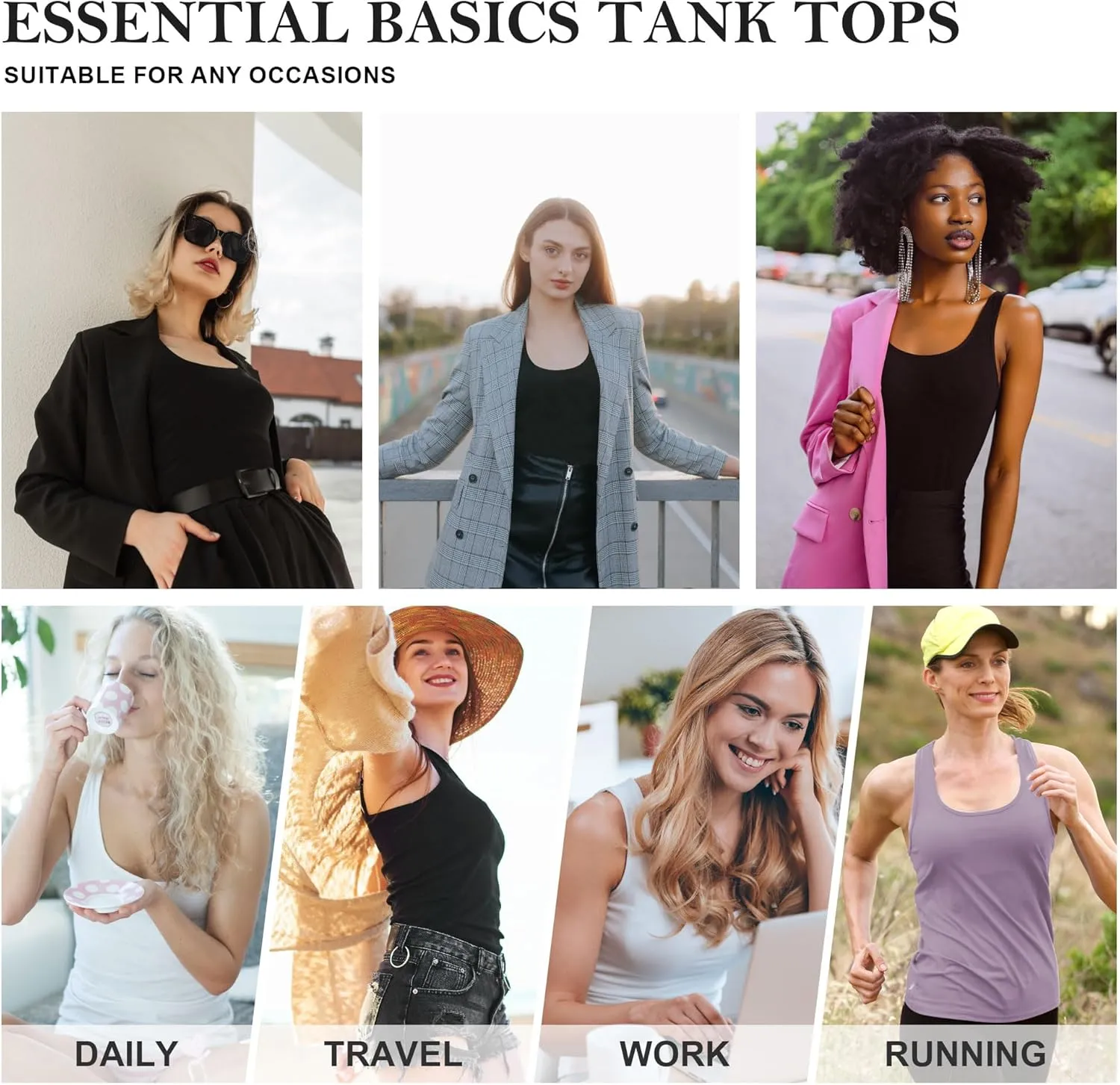 TVKSOM 5 Pack Basic Tank Tops for Women Undershirt Ribbed Sleeveless Casual Basic Tanks Top