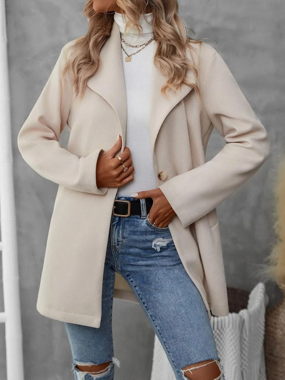 utcoco Womens Lapel Elegant Trench Coat Buttoned Work Blazer Fall Winter Jacket Outerwear