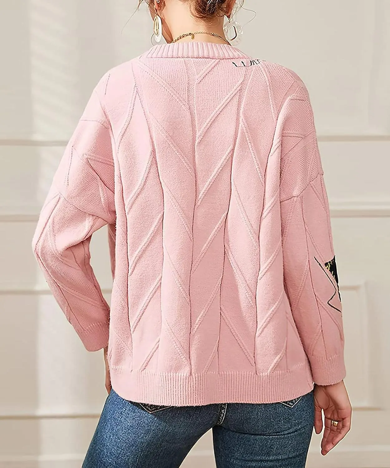 utcoco Womens Open Front Cardigan Cable Knit Long Sleeve Button Down Embroidery Cardigan Sweaters