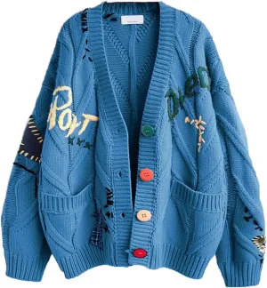 utcoco Womens Open Front Cardigan Cable Knit Long Sleeve Button Down Embroidery Cardigan Sweaters