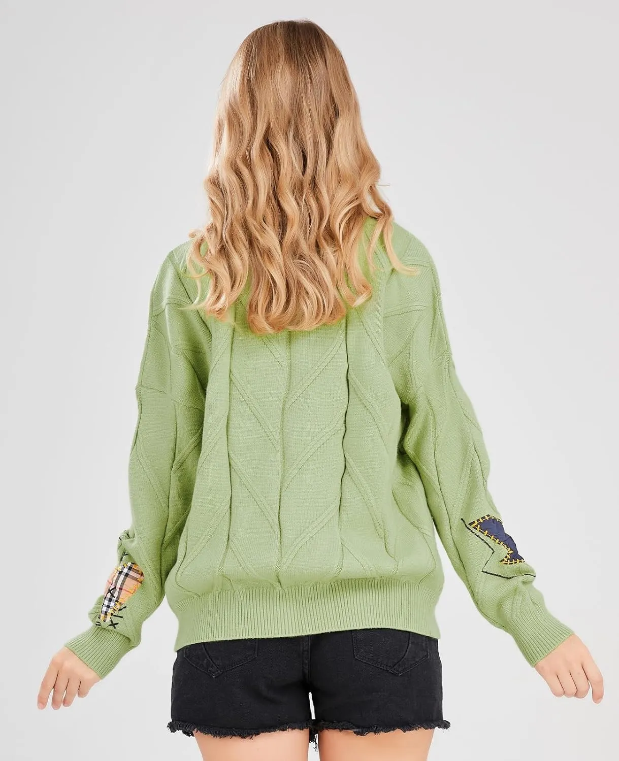 utcoco Womens Open Front Cardigan Cable Knit Long Sleeve Button Down Embroidery Cardigan Sweaters