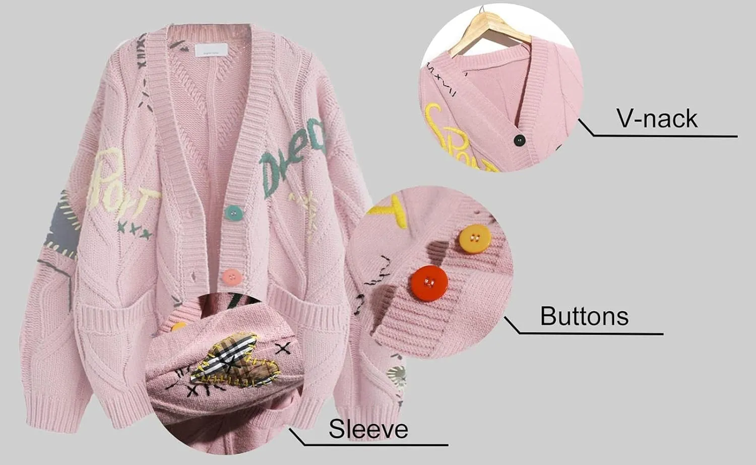 utcoco Womens Open Front Cardigan Cable Knit Long Sleeve Button Down Embroidery Cardigan Sweaters