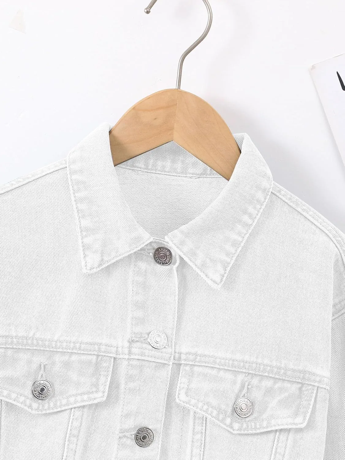 Verdusa Girl's Raw Hem Long Sleeve Single Breasted Crop Denim Jacket Outerwear