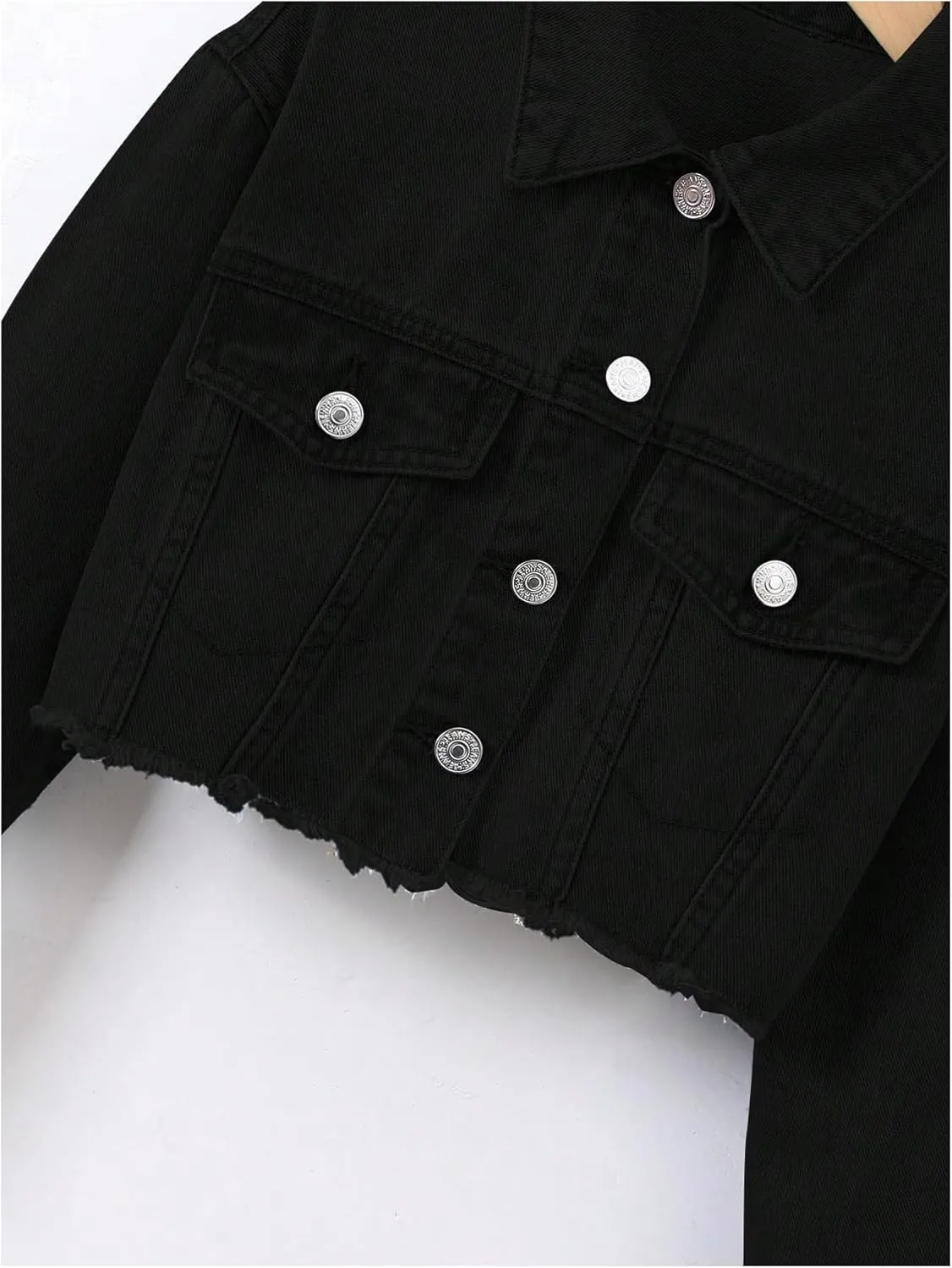 Verdusa Girl's Raw Hem Long Sleeve Single Breasted Crop Denim Jacket Outerwear