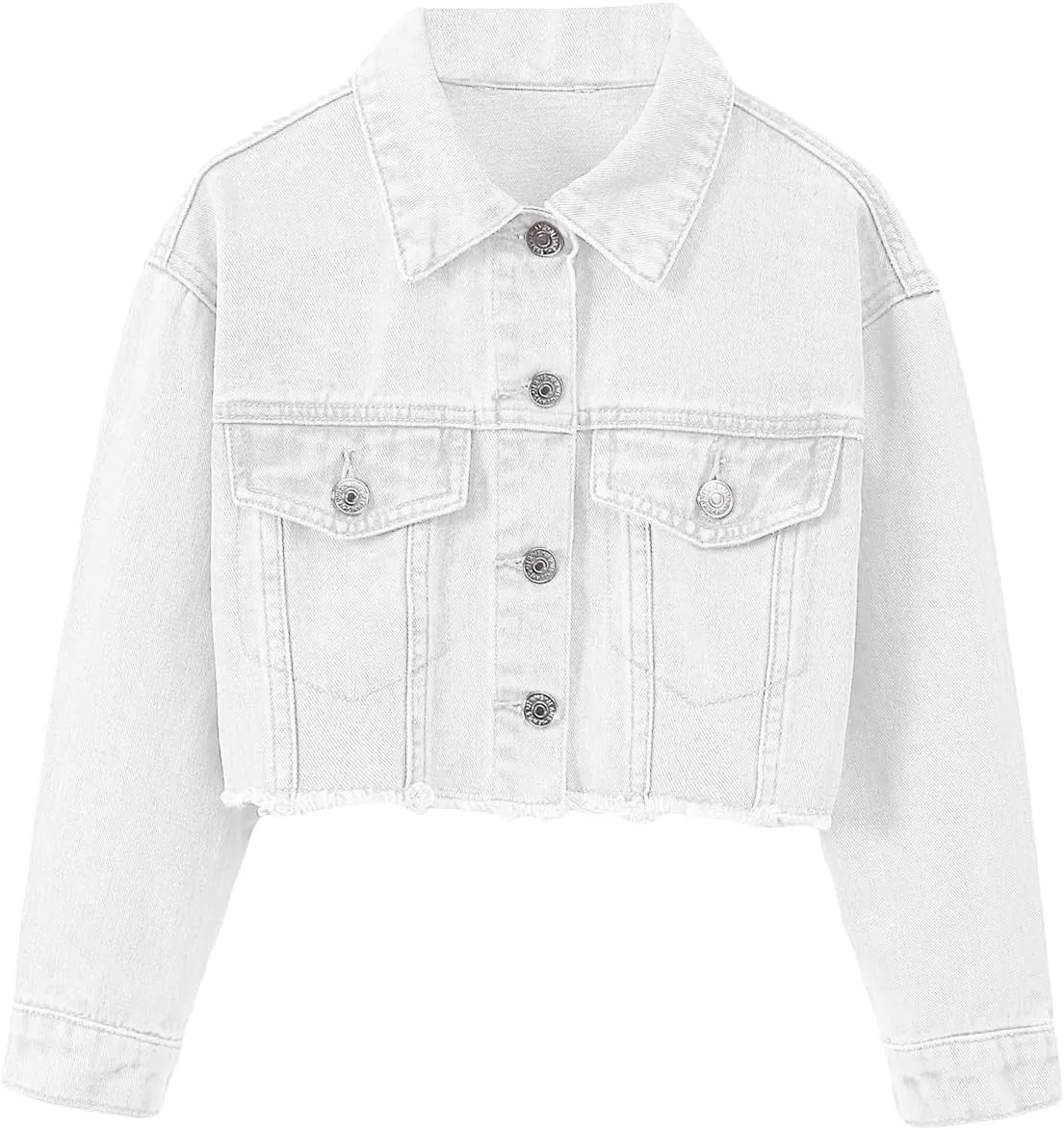 Verdusa Girl's Raw Hem Long Sleeve Single Breasted Crop Denim Jacket Outerwear
