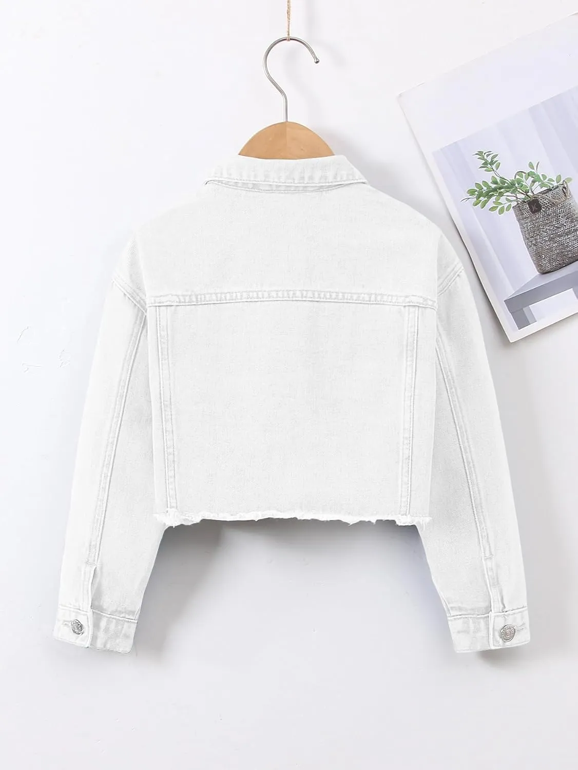 Verdusa Girl's Raw Hem Long Sleeve Single Breasted Crop Denim Jacket Outerwear