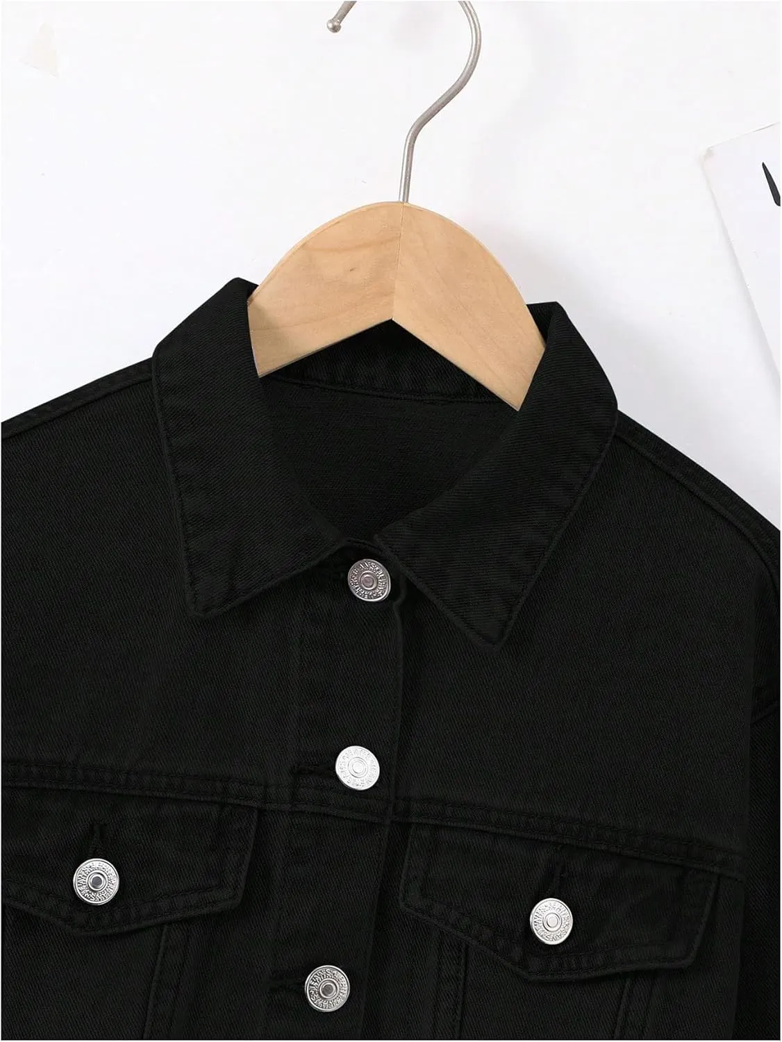 Verdusa Girl's Raw Hem Long Sleeve Single Breasted Crop Denim Jacket Outerwear