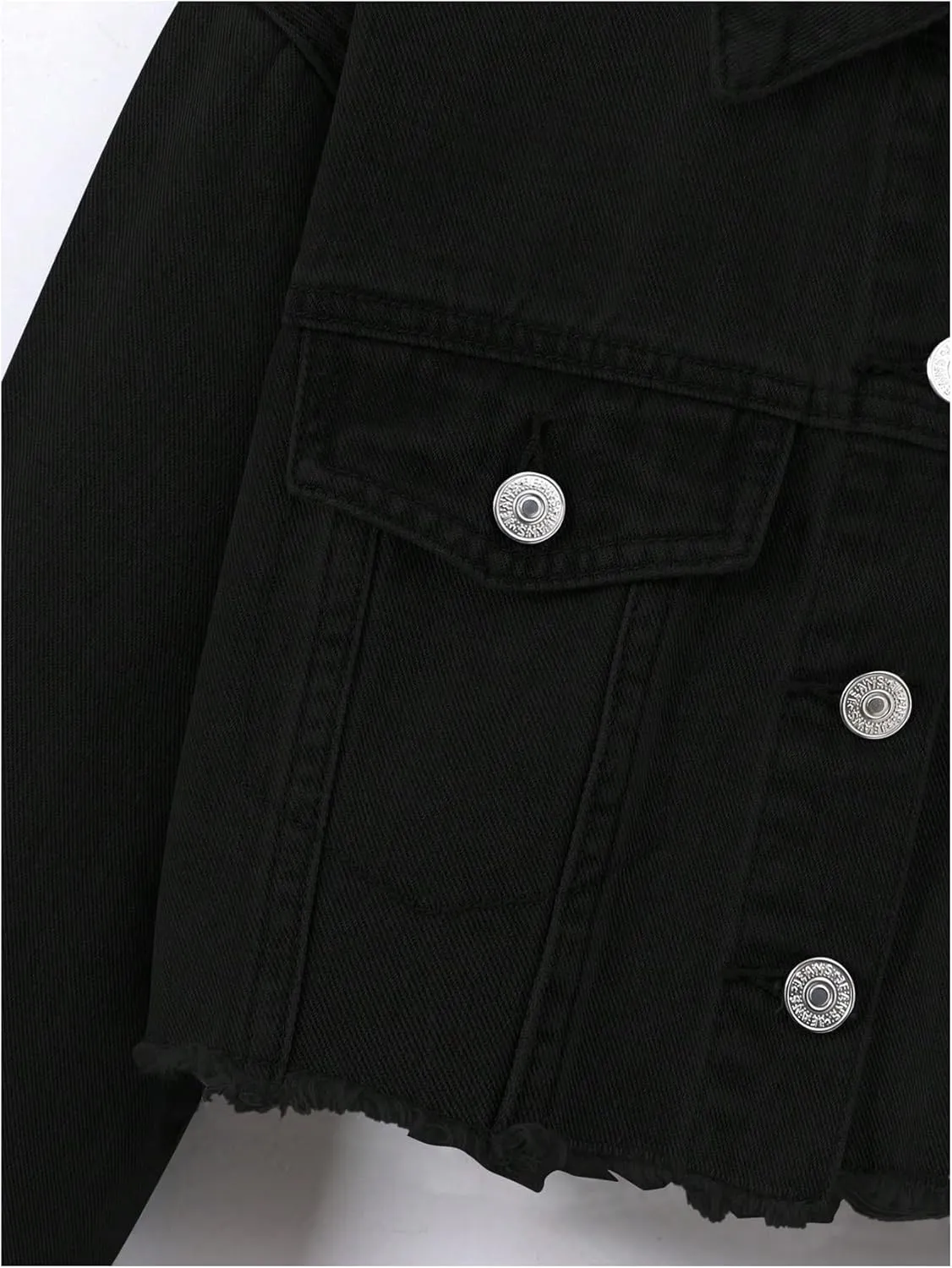 Verdusa Girl's Raw Hem Long Sleeve Single Breasted Crop Denim Jacket Outerwear