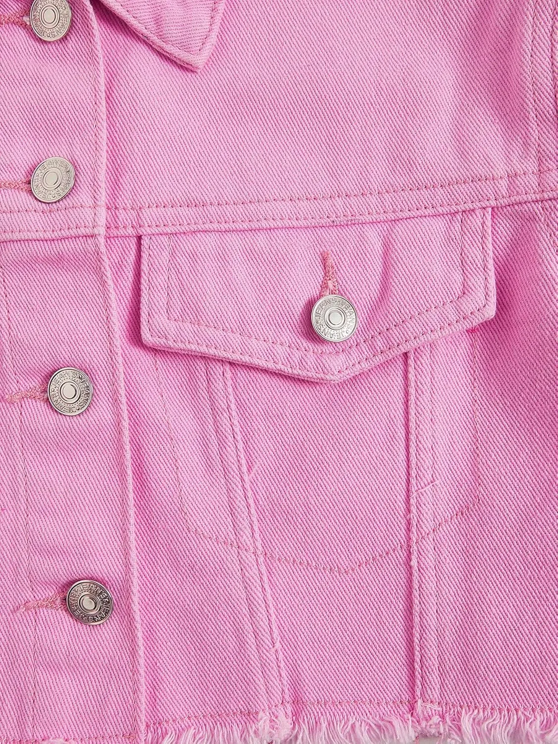 Verdusa Girl's Raw Hem Long Sleeve Single Breasted Crop Denim Jacket Outerwear