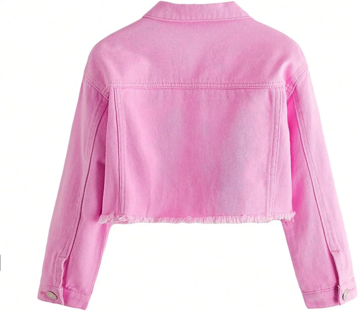 Verdusa Girl's Raw Hem Long Sleeve Single Breasted Crop Denim Jacket Outerwear