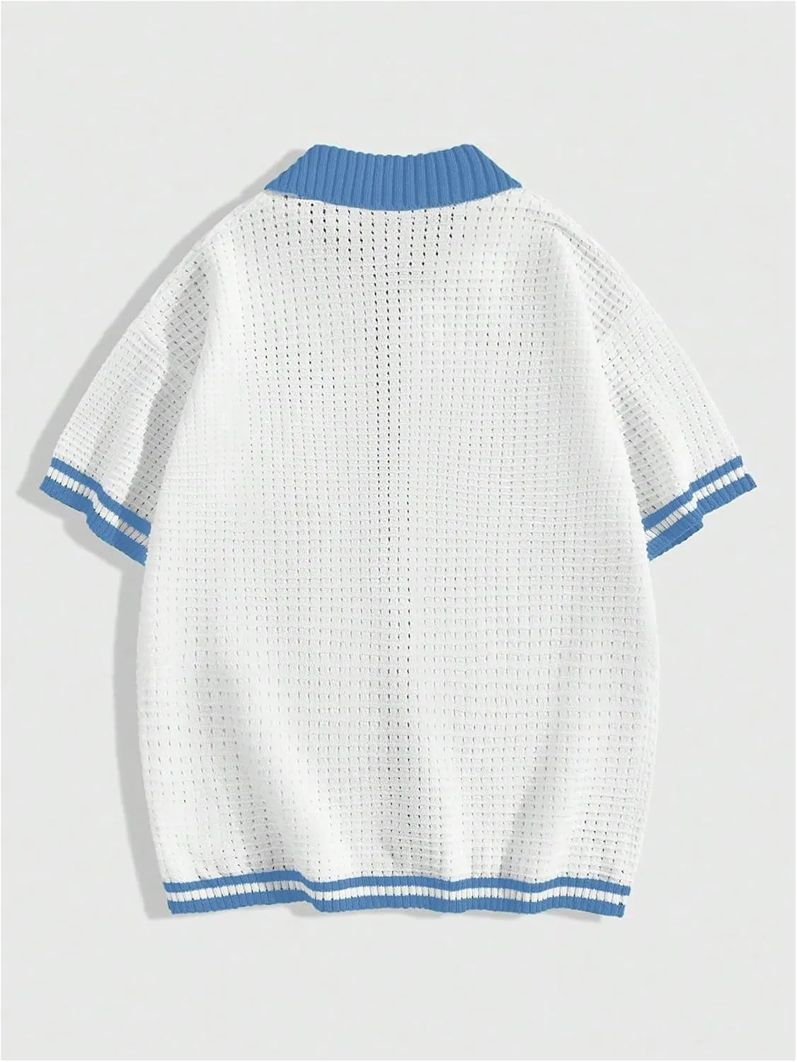 Verdusa Men's Fall Pullover Sweaters Contrast Binding Collar Colorblock Short Sleeve Button Down Shirt Knit Top