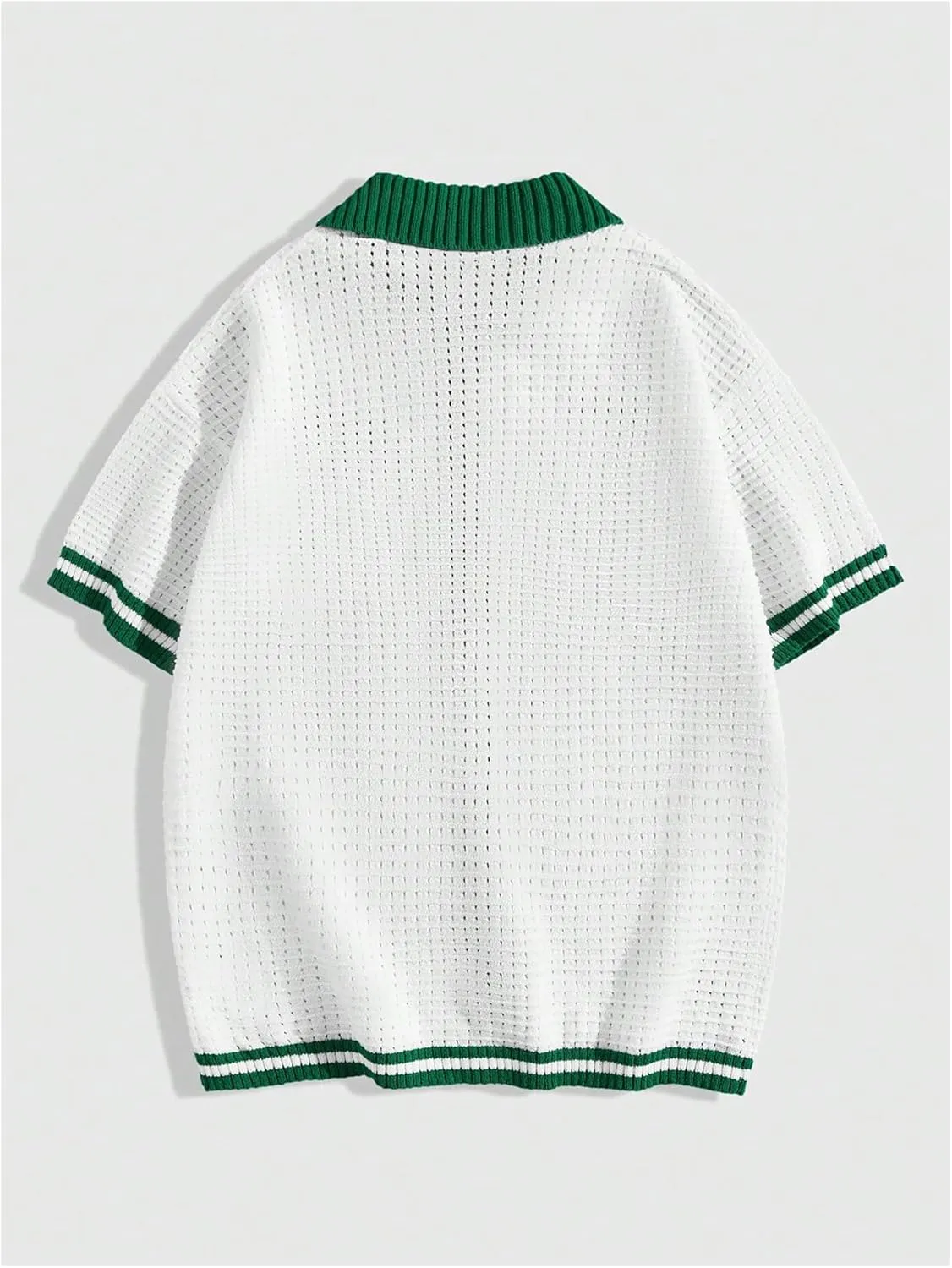 Verdusa Men's Fall Pullover Sweaters Contrast Binding Collar Colorblock Short Sleeve Button Down Shirt Knit Top