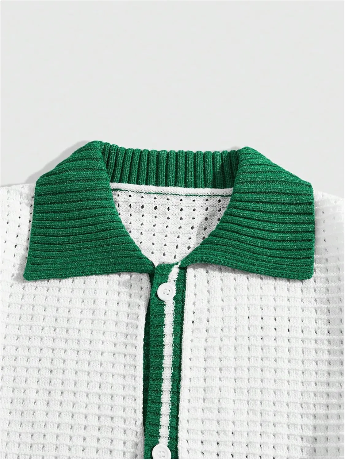 Verdusa Men's Fall Pullover Sweaters Contrast Binding Collar Colorblock Short Sleeve Button Down Shirt Knit Top