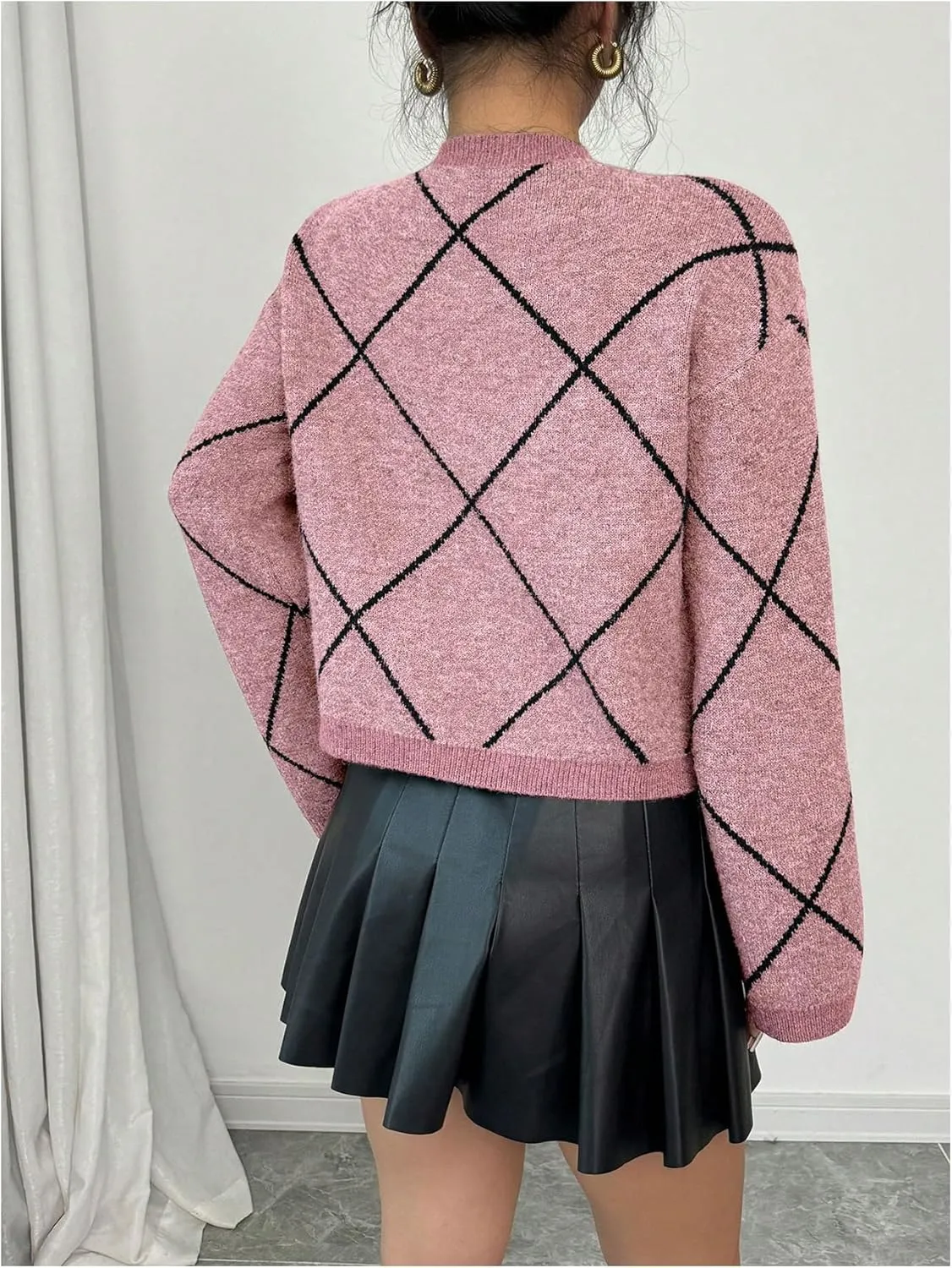 Verdusa Women's Bow Sweaters Long Sleeve Mock Neck Pullover Vintage Y2k Cropped Knit Tops