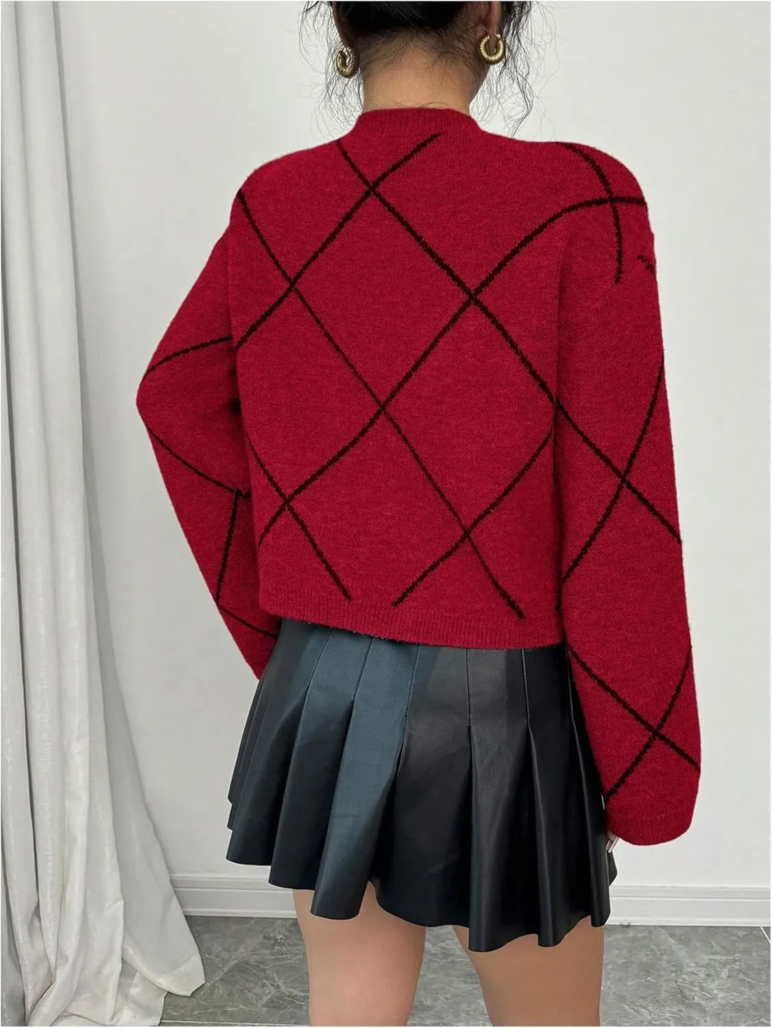 Verdusa Women's Bow Sweaters Long Sleeve Mock Neck Pullover Vintage Y2k Cropped Knit Tops
