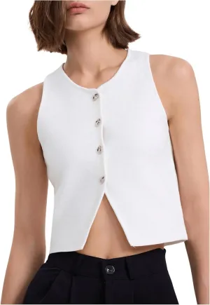 Verdusa Women's Button Down Split Sweater Vests Old Money Crewneck Sleeveless Knit Crop Tops