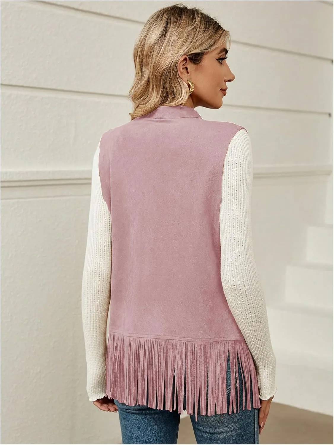 Verdusa Women's Fringe Vest 70s Hippie Sleeveless Western Faux Suede Cardigan Outerwear